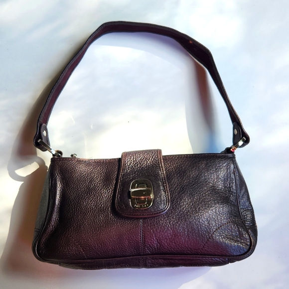 The Sak Pink Label Y2K Shoulder Bag - Pebbled Leather in Metallic Plum Color - Picture 3 of 16